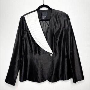 ASHRO Black Textured Blazer with White Pleated Lapel Button Size 18 Party Event